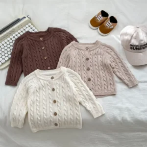 MyKids-USA® Baby Kids Unisex Comfortable Solid Color Jacquard Pattern Knitted Long Sleeves Cardigan