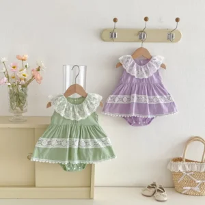MyKids-USA® Baby Girls Sleeveless Flowers Embroidered Pattern Bodysuit Dress